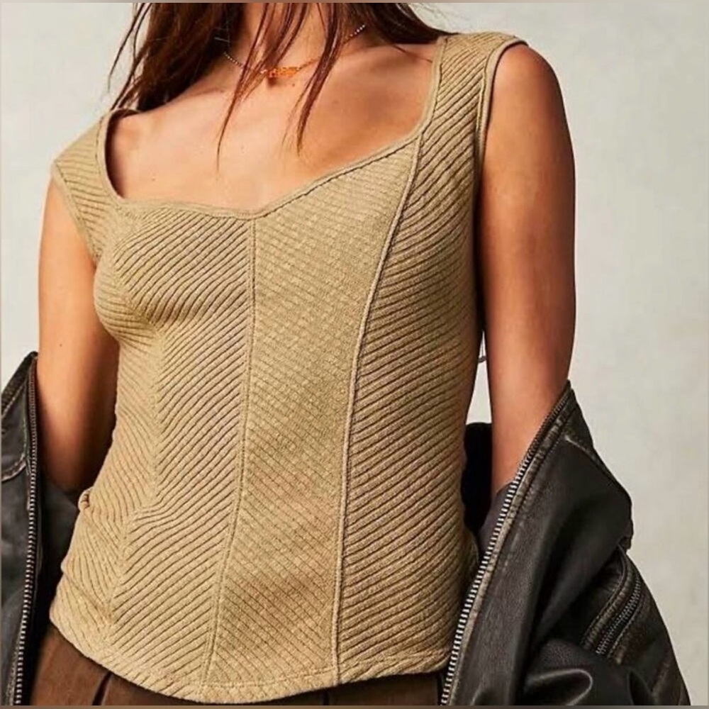 We The Free Beige Ribbed Tank Top